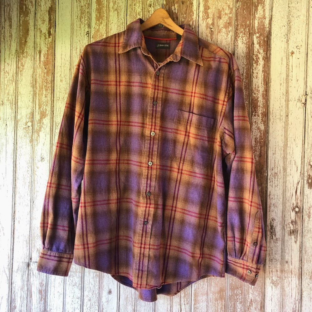 St. John's Bay Plaid Flannel Purple Orange Large